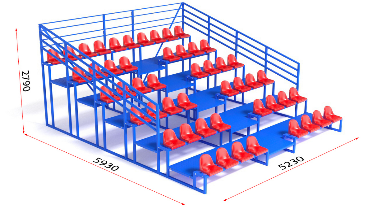 Трибуна с сидениями, шестирядная, с ограждением Glav 20.011 1200_675